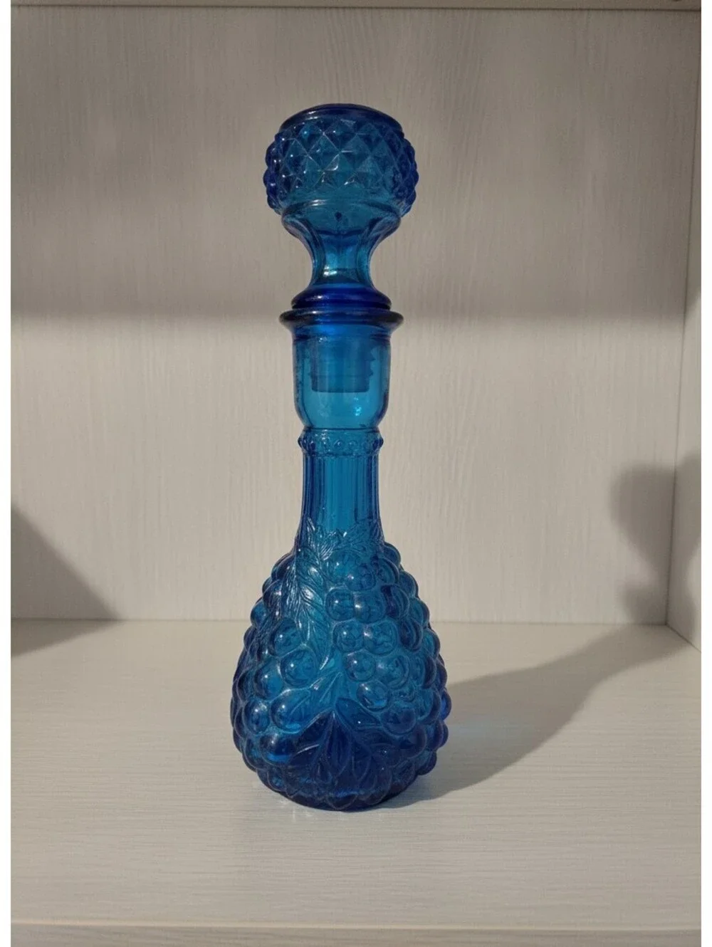 Vintage Blue Glass Grape Decanter 12